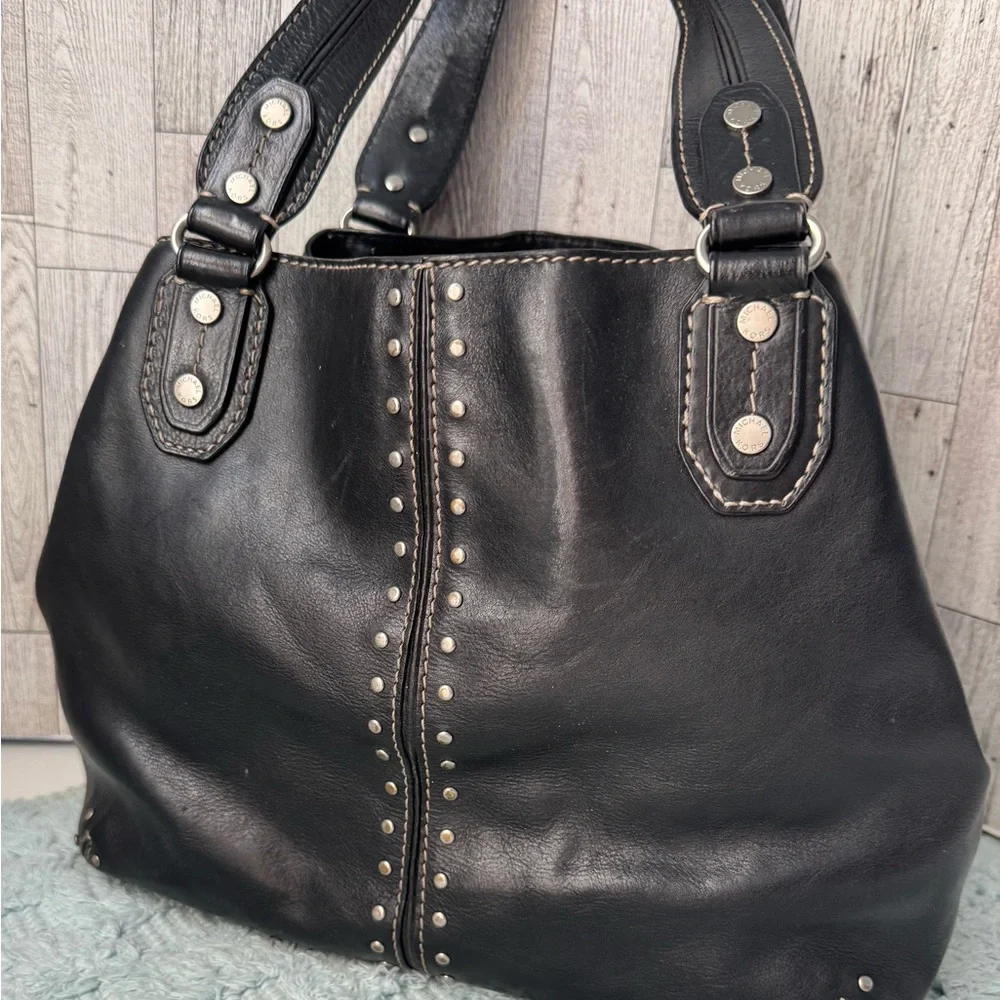 Michael Kors Black Leather Studded Shoulder Bag - Picture 5 of 15